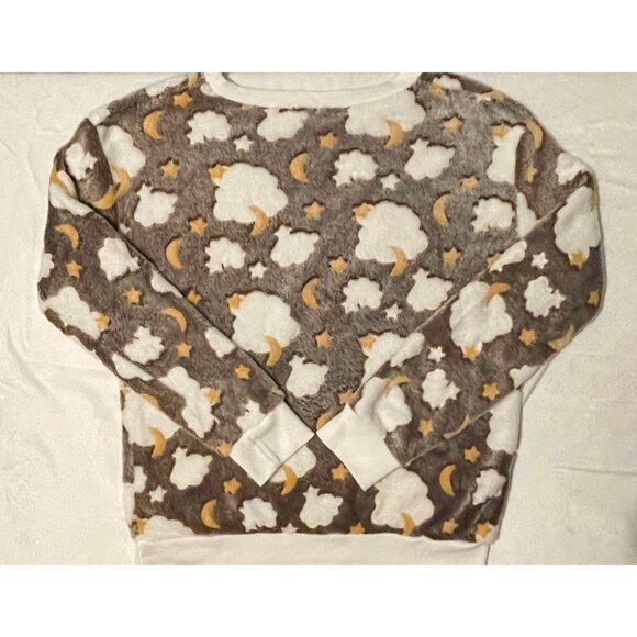 Fluffy Fleece Cloud & Moon Pattern Sweatshirt - Picture 2 of 8